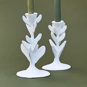 New Anthropologie White Leaf Candle Holders